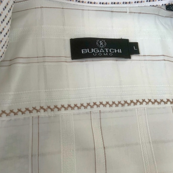 Men ’s  Bugatchi Short Sleeve Front Buttoned Cream Color Size L - Picture 4 of 4